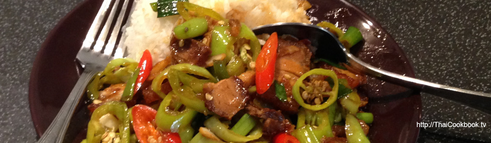 Authentic Thai recipe for Crispy Pork Belly with Peppers